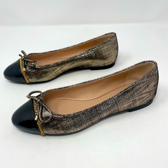 Stuart Weitzman Black and Gold Metallic Ballerina Flats - Picture 4 of 9
